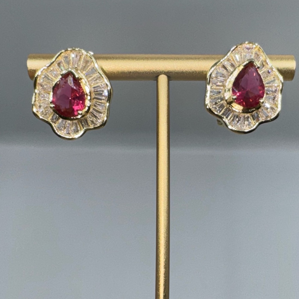 14k Pear Cut Ruby Earrings - Picture 11 of 16